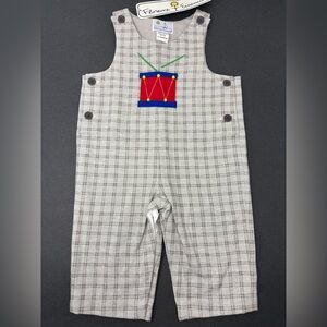 FLORENCE EISEMAN: Gray Plaid Drum Longalls, Overalls. Romper. 12M. NEW